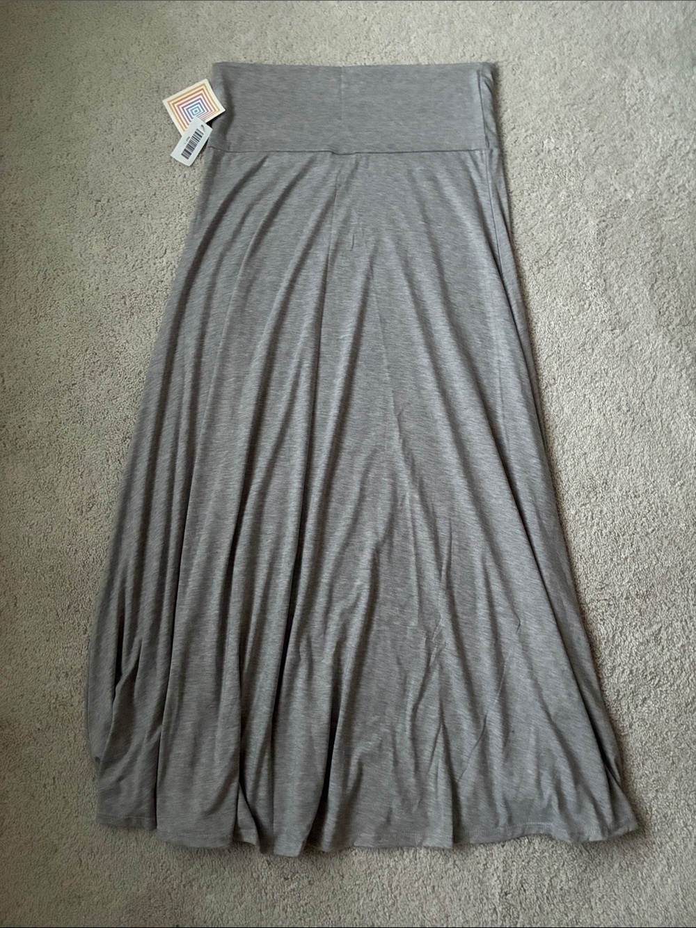 New Gray Maxi Skirt with Fold-Over Waistband size L